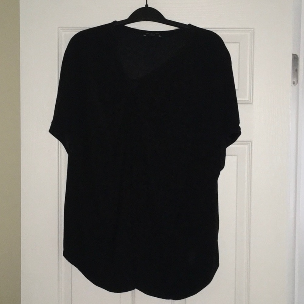 Universal Standard Black Short Sleeve Blouse with Asymmetrical Neck